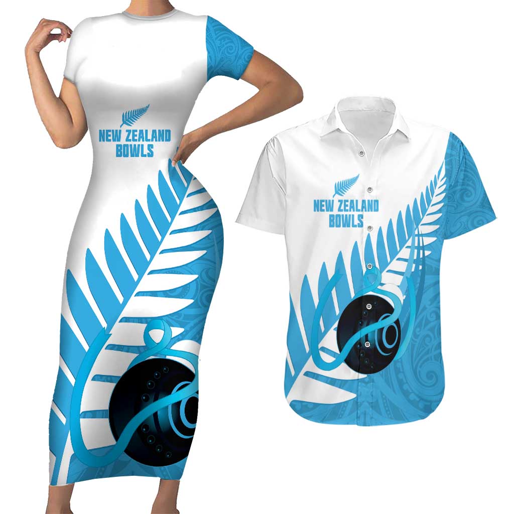 New Zealand Lawn Bowls Prostate Cancer Custom Couples Matching Short Sleeve Bodycon Dress and Hawaiian Shirt Aotearoa Maori Silver Fern Blue Ribbon - Aussie Hoodie