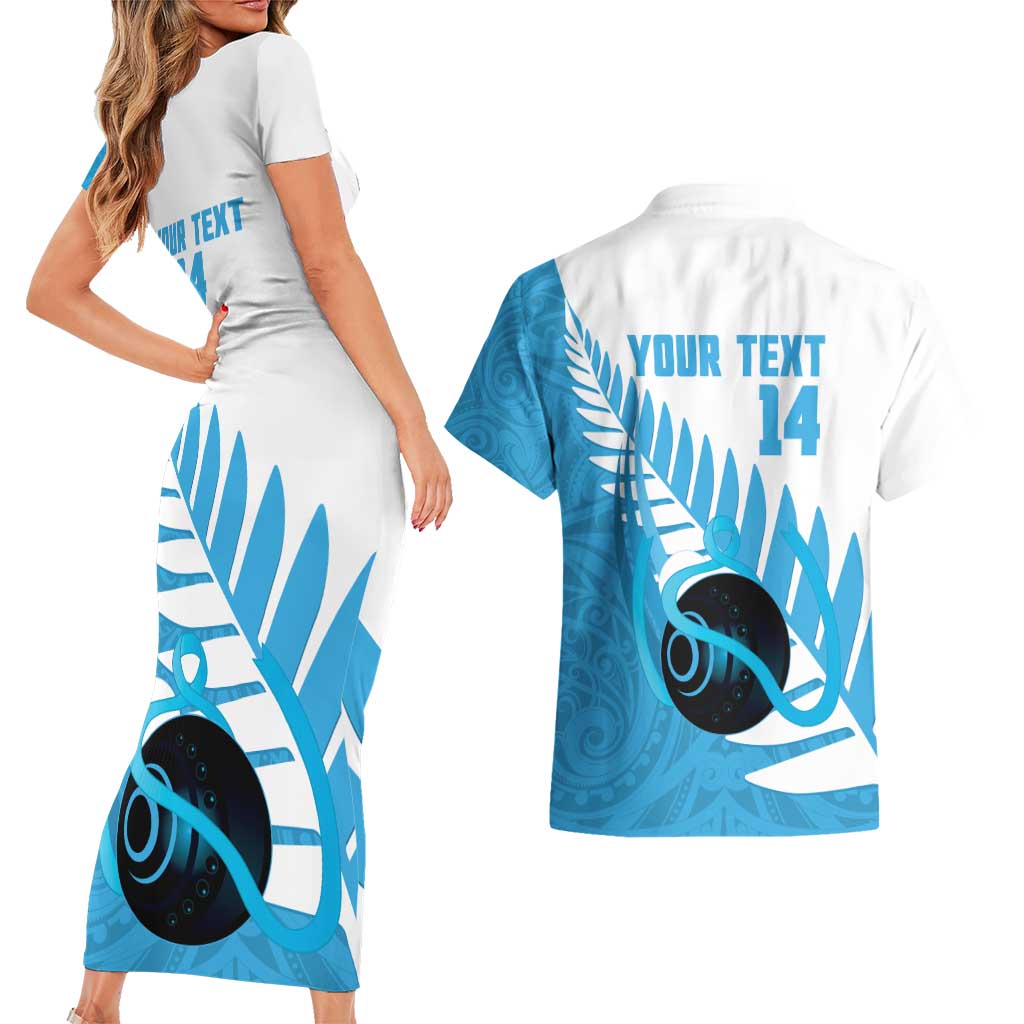 New Zealand Lawn Bowls Prostate Cancer Custom Couples Matching Short Sleeve Bodycon Dress and Hawaiian Shirt Aotearoa Maori Silver Fern Blue Ribbon - Aussie Hoodie