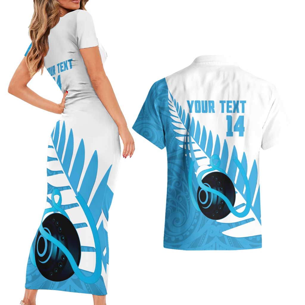 New Zealand Lawn Bowls Prostate Cancer Custom Couples Matching Short Sleeve Bodycon Dress and Hawaiian Shirt Aotearoa Maori Silver Fern Blue Ribbon - Aussie Hoodie