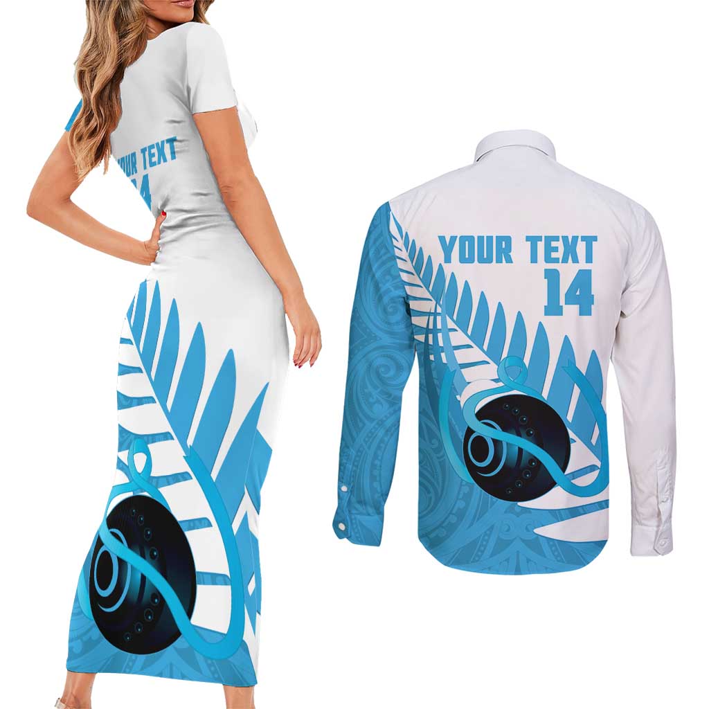 New Zealand Lawn Bowls Prostate Cancer Custom Couples Matching Short Sleeve Bodycon Dress and Long Sleeve Button Shirt Aotearoa Maori Silver Fern Blue Ribbon - Aussie Hoodie
