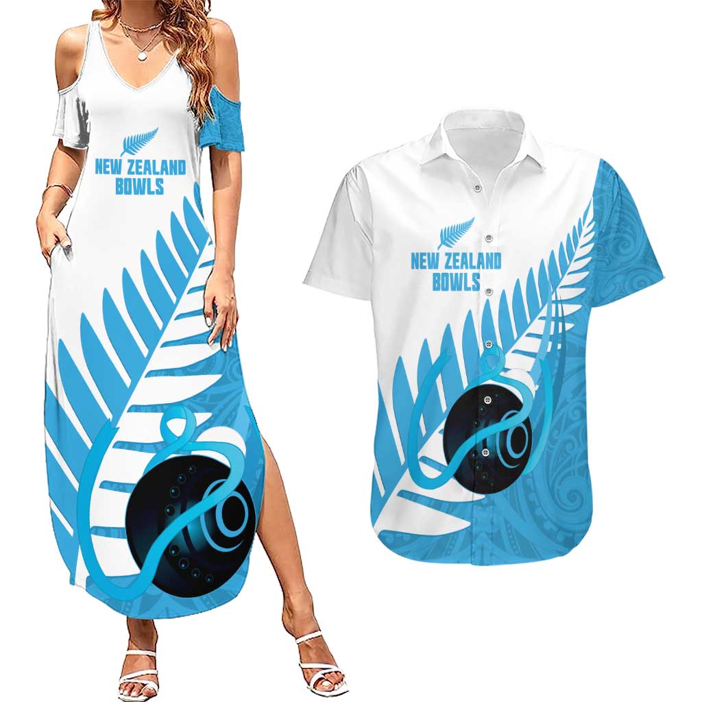 New Zealand Lawn Bowls Prostate Cancer Custom Couples Matching Summer Maxi Dress and Hawaiian Shirt Aotearoa Maori Silver Fern Blue Ribbon - Aussie Hoodie