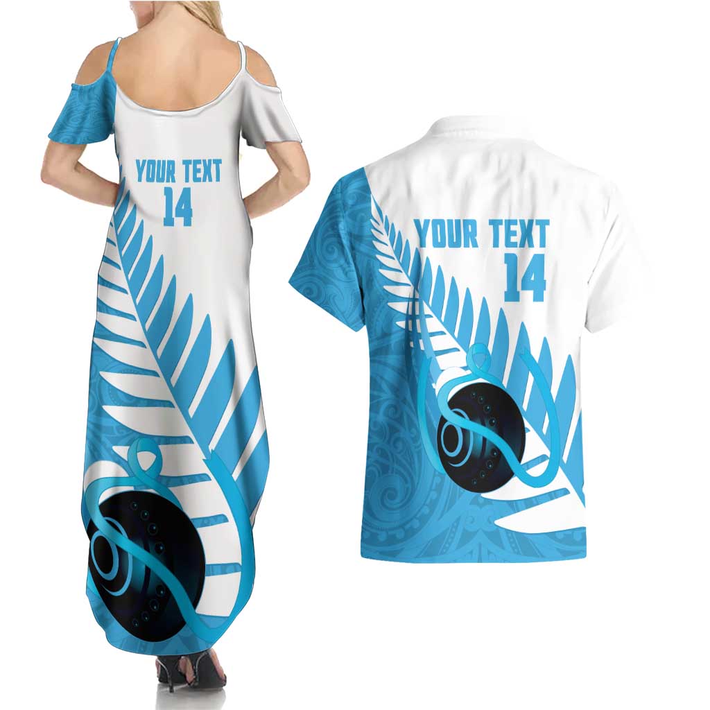 New Zealand Lawn Bowls Prostate Cancer Custom Couples Matching Summer Maxi Dress and Hawaiian Shirt Aotearoa Maori Silver Fern Blue Ribbon - Aussie Hoodie