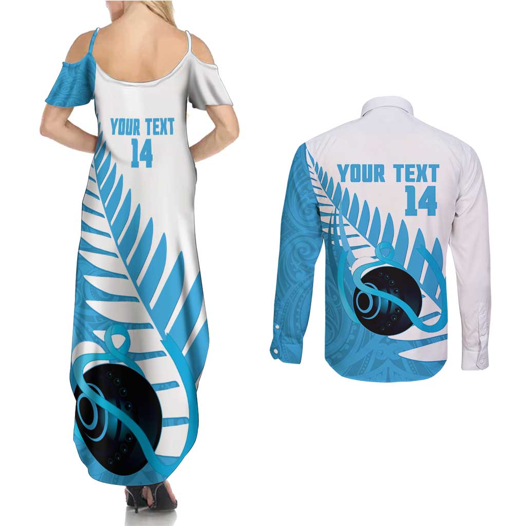 New Zealand Lawn Bowls Prostate Cancer Custom Couples Matching Summer Maxi Dress and Long Sleeve Button Shirt Aotearoa Maori Silver Fern Blue Ribbon - Aussie Hoodie