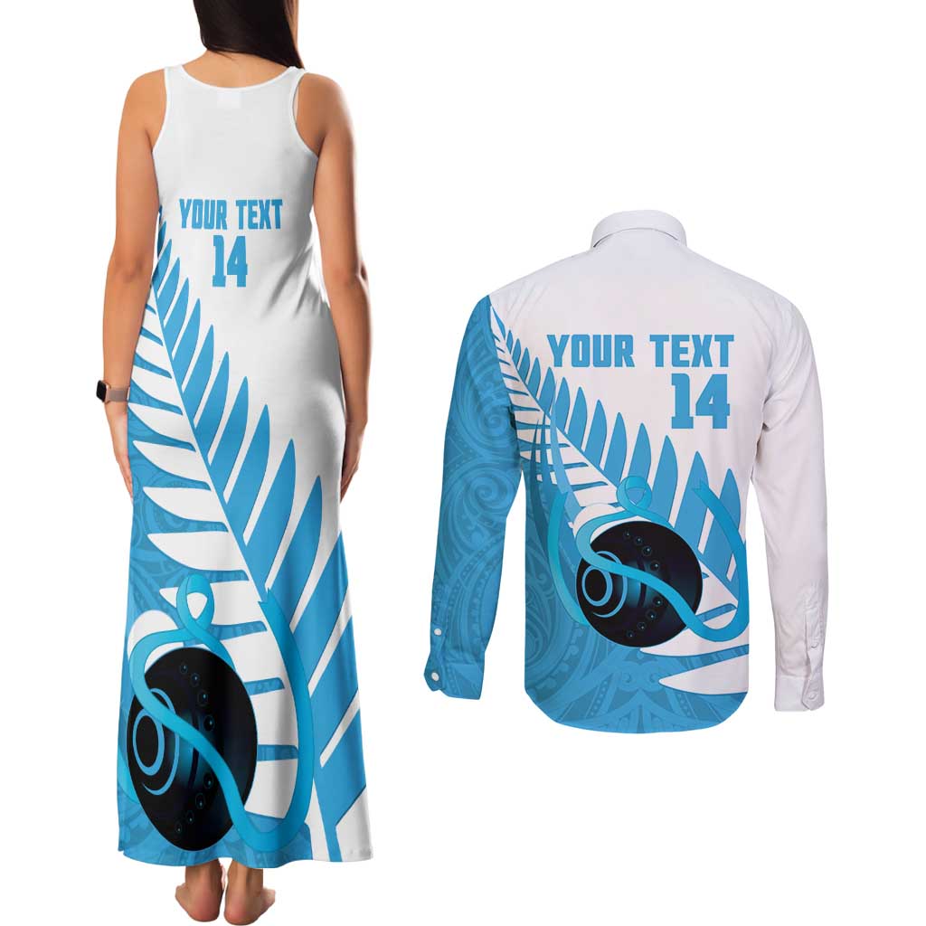 New Zealand Lawn Bowls Prostate Cancer Custom Couples Matching Tank Maxi Dress and Long Sleeve Button Shirt Aotearoa Maori Silver Fern Blue Ribbon - Aussie Hoodie