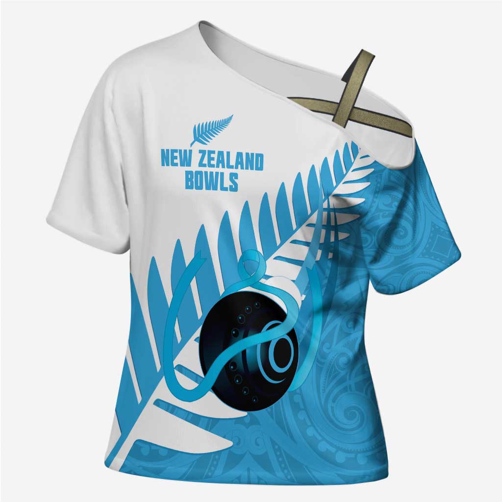 New Zealand Lawn Bowls Prostate Cancer Custom Cross Shoulder Shirt Aotearoa Maori Silver Fern Blue Ribbon - Aussie Hoodie