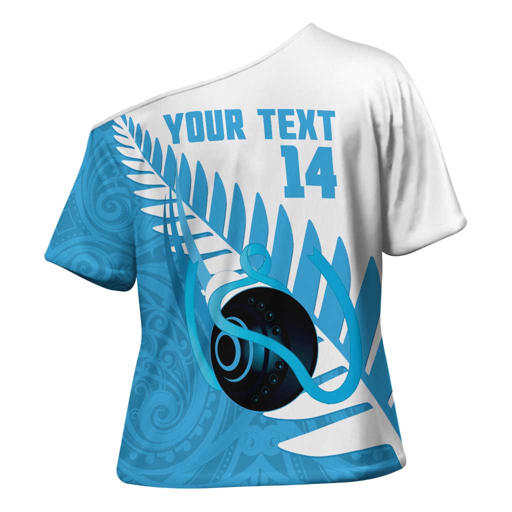 New Zealand Lawn Bowls Prostate Cancer Custom Cross Shoulder Shirt Aotearoa Maori Silver Fern Blue Ribbon - Aussie Hoodie