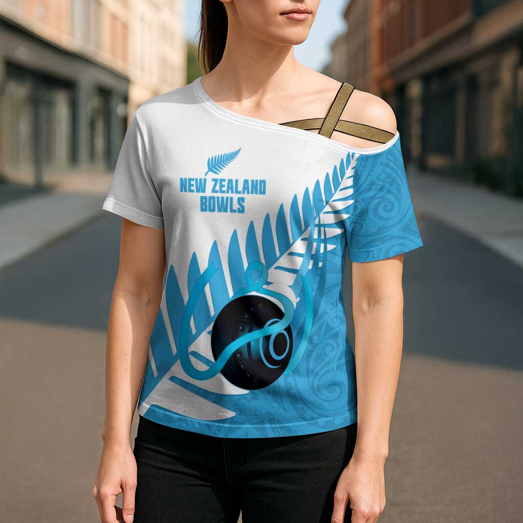 New Zealand Lawn Bowls Prostate Cancer Custom Cross Shoulder Shirt Aotearoa Maori Silver Fern Blue Ribbon - Aussie Hoodie