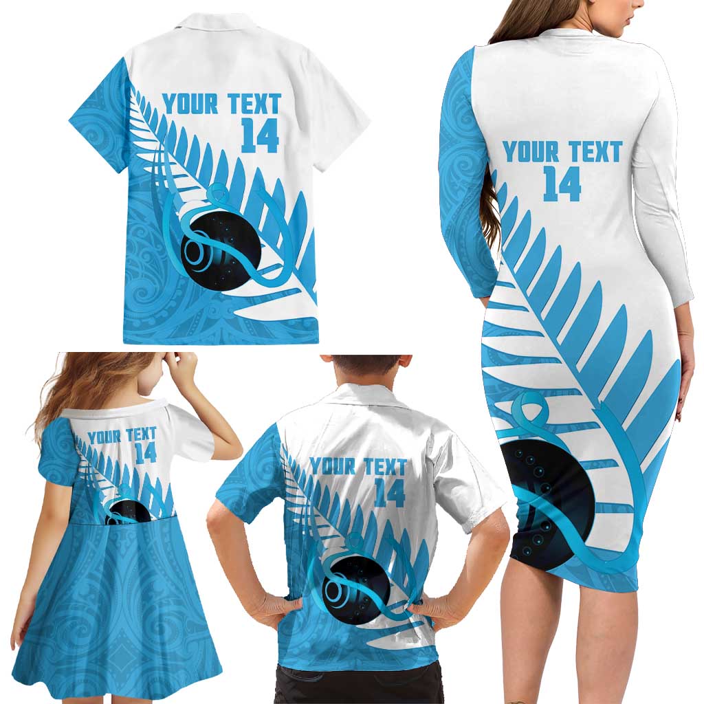 New Zealand Lawn Bowls Prostate Cancer Custom Family Matching Long Sleeve Bodycon Dress and Hawaiian Shirt Aotearoa Maori Silver Fern Blue Ribbon - Aussie Hoodie