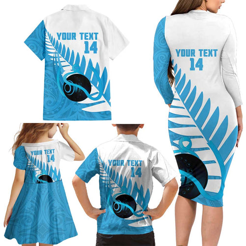New Zealand Lawn Bowls Prostate Cancer Custom Family Matching Long Sleeve Bodycon Dress and Hawaiian Shirt Aotearoa Maori Silver Fern Blue Ribbon - Aussie Hoodie