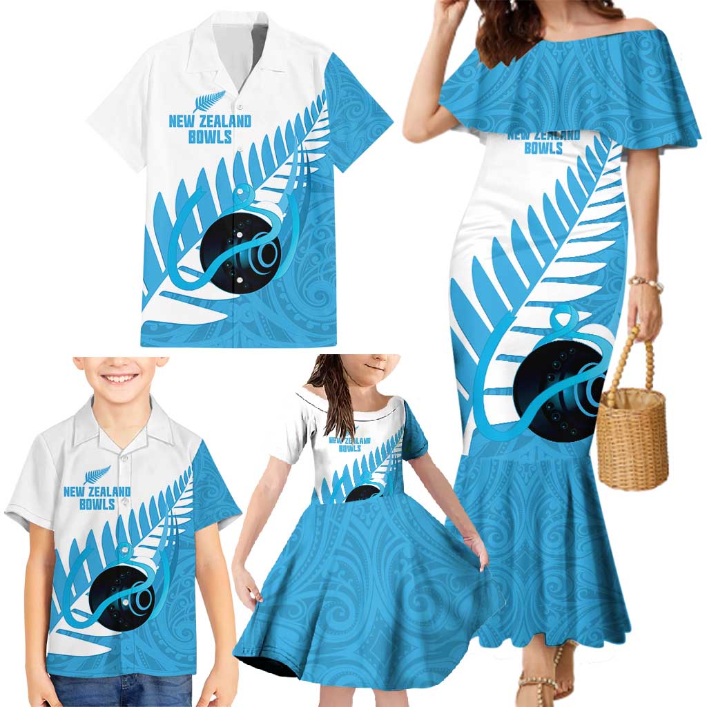 New Zealand Lawn Bowls Prostate Cancer Custom Family Matching Mermaid Dress and Hawaiian Shirt Aotearoa Maori Silver Fern Blue Ribbon - Aussie Hoodie