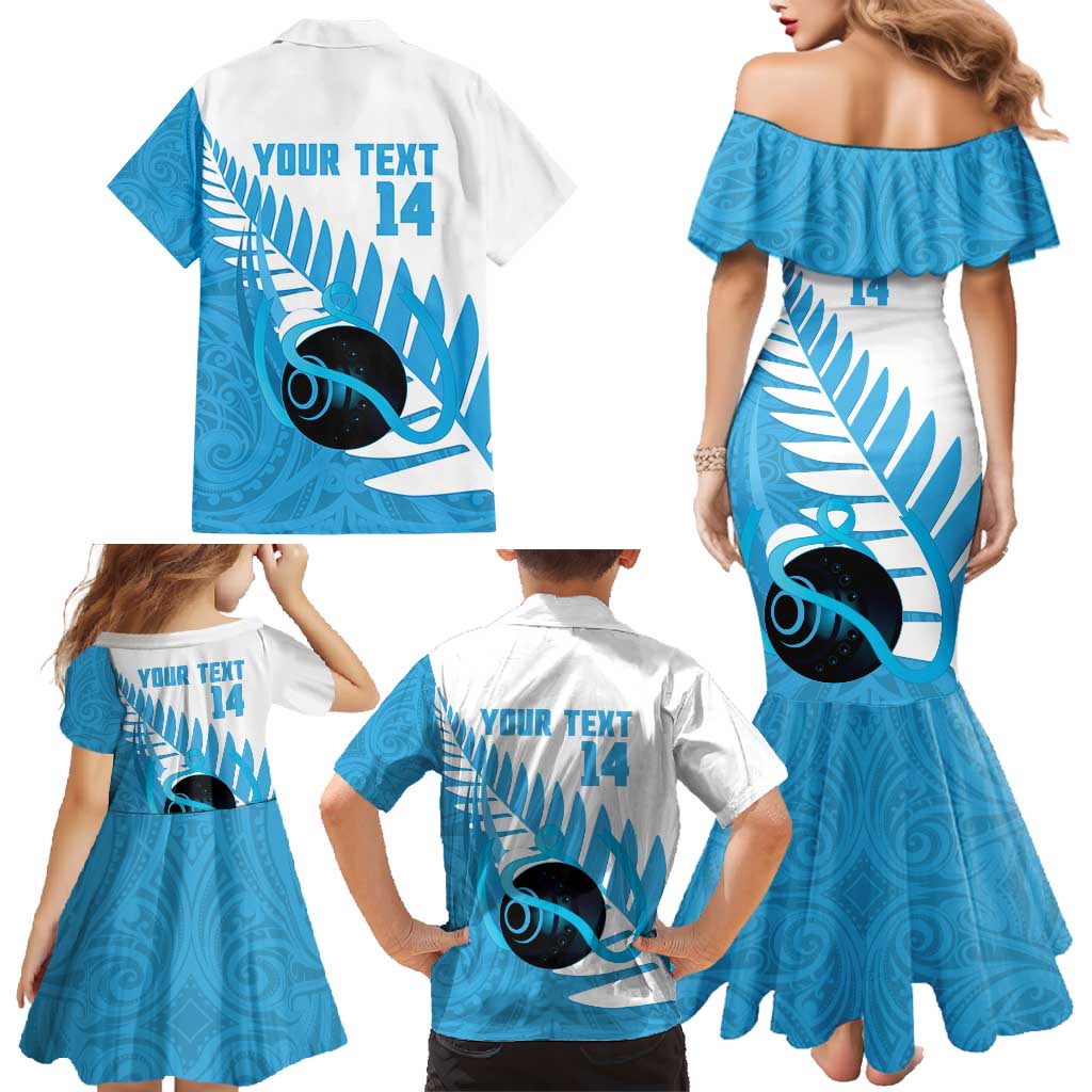 New Zealand Lawn Bowls Prostate Cancer Custom Family Matching Mermaid Dress and Hawaiian Shirt Aotearoa Maori Silver Fern Blue Ribbon - Aussie Hoodie