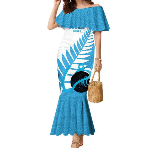 New Zealand Lawn Bowls Prostate Cancer Custom Family Matching Mermaid Dress and Hawaiian Shirt Aotearoa Maori Silver Fern Blue Ribbon - Aussie Hoodie