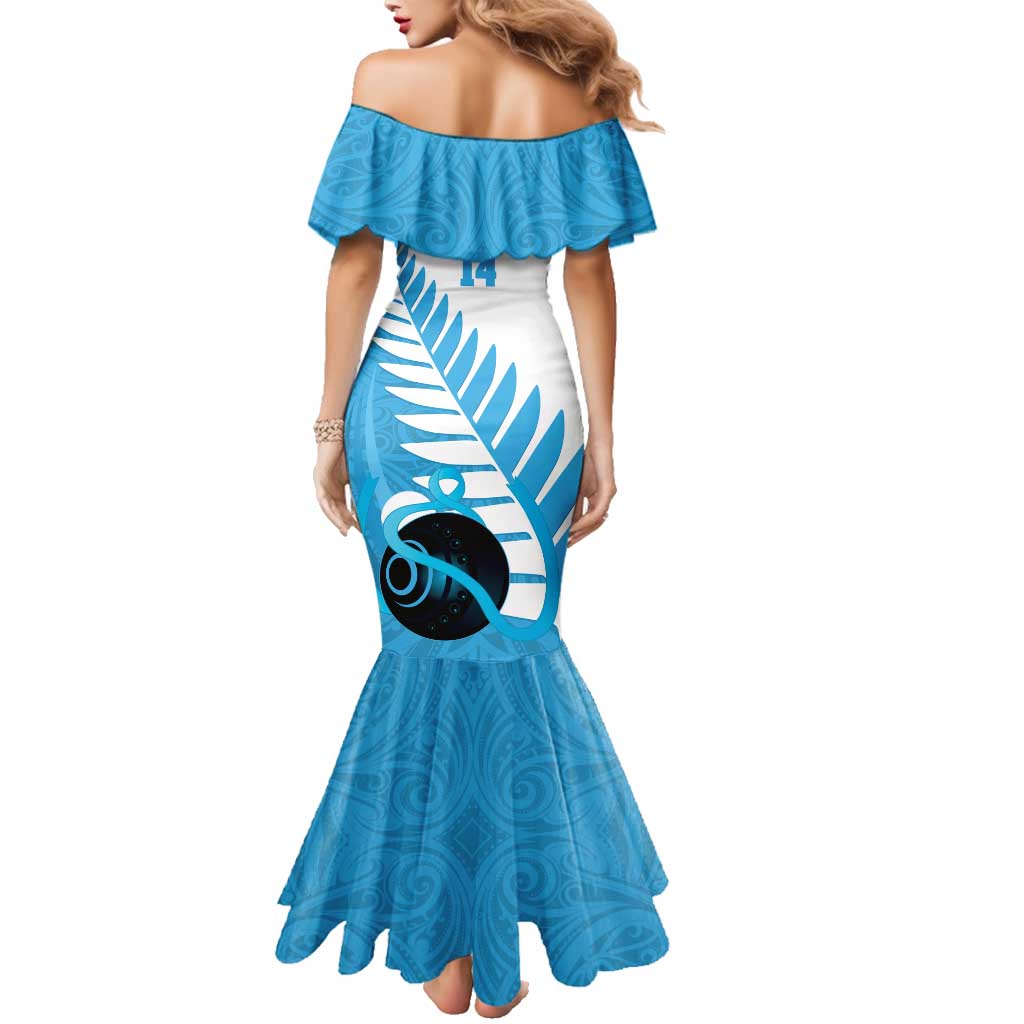 New Zealand Lawn Bowls Prostate Cancer Custom Family Matching Mermaid Dress and Hawaiian Shirt Aotearoa Maori Silver Fern Blue Ribbon - Aussie Hoodie