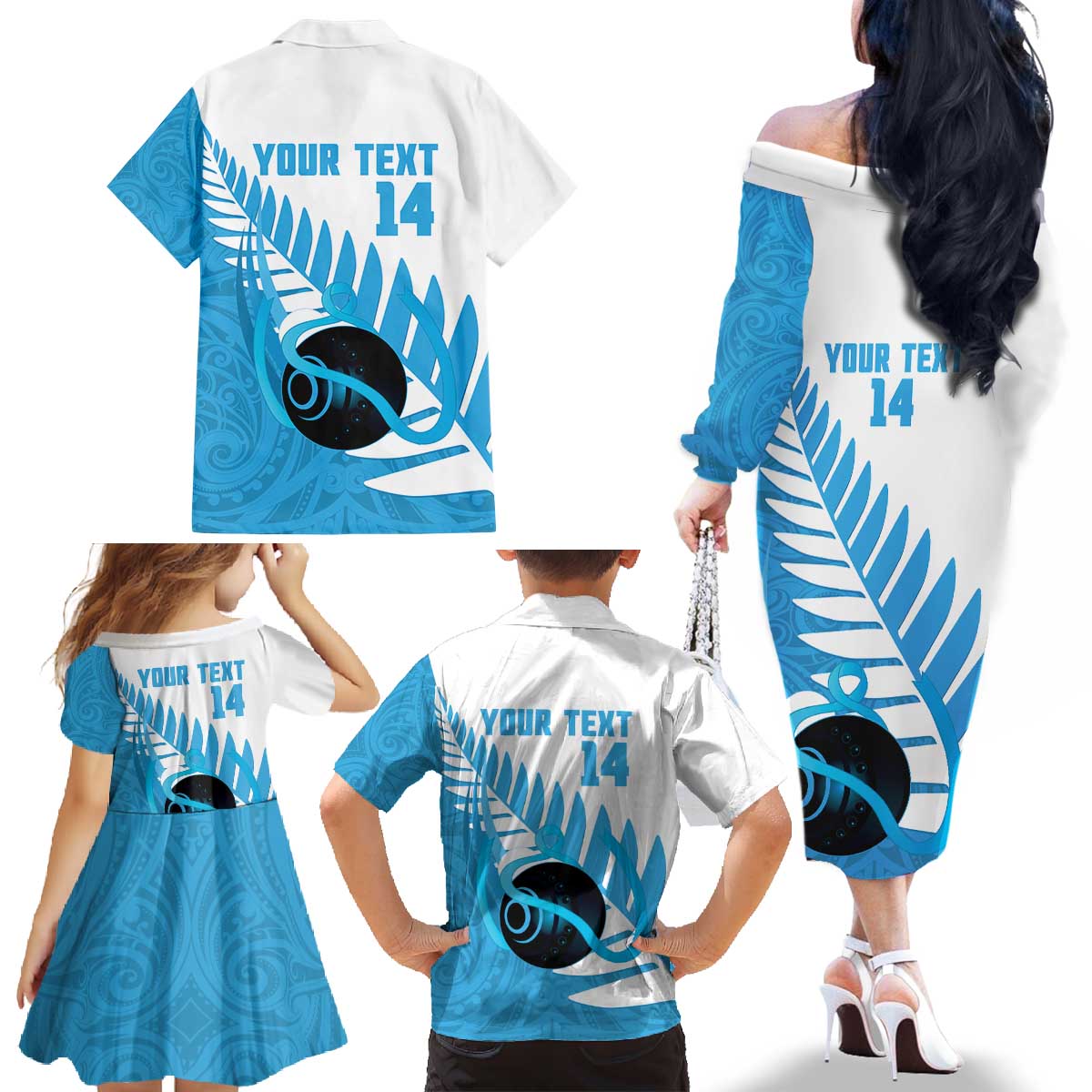 New Zealand Lawn Bowls Prostate Cancer Custom Family Matching Off The Shoulder Long Sleeve Dress and Hawaiian Shirt Aotearoa Maori Silver Fern Blue Ribbon - Aussie Hoodie