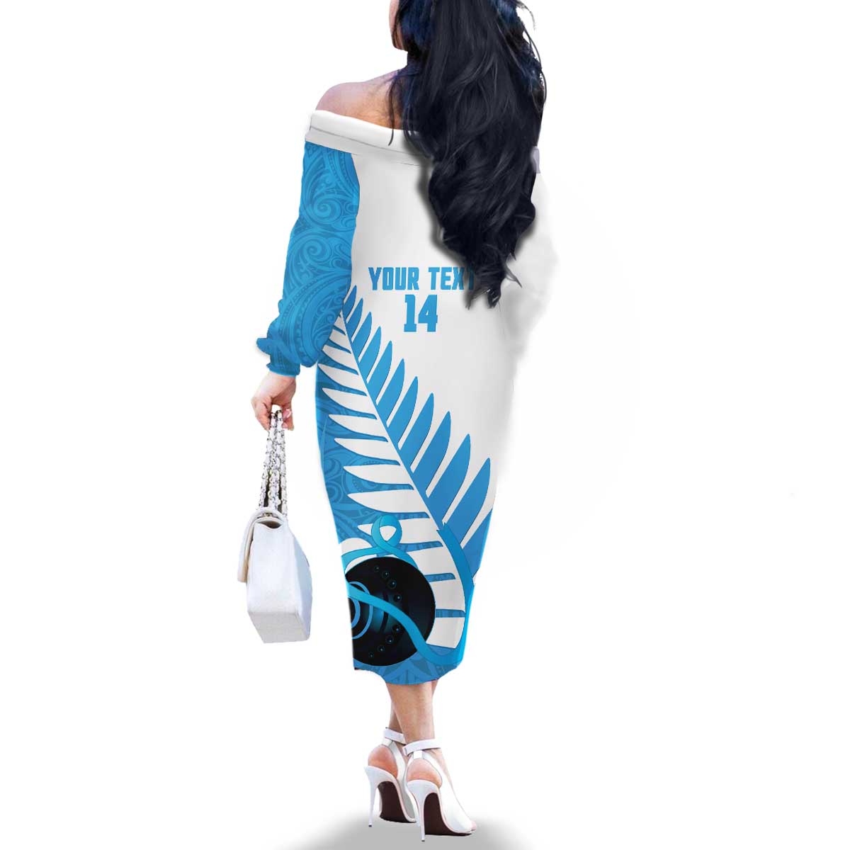 New Zealand Lawn Bowls Prostate Cancer Custom Family Matching Off The Shoulder Long Sleeve Dress and Hawaiian Shirt Aotearoa Maori Silver Fern Blue Ribbon - Aussie Hoodie