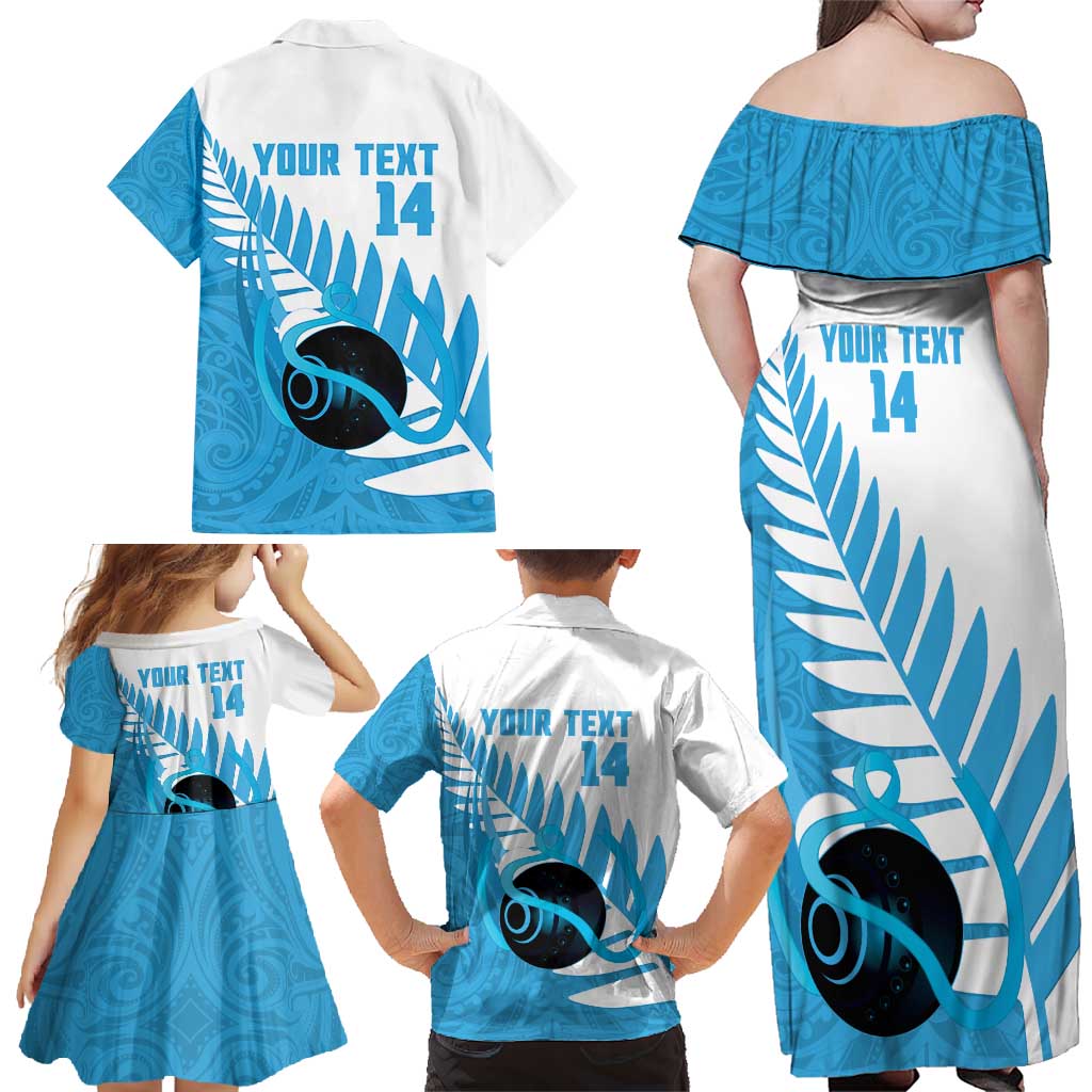 New Zealand Lawn Bowls Prostate Cancer Custom Family Matching Off Shoulder Maxi Dress and Hawaiian Shirt Aotearoa Maori Silver Fern Blue Ribbon - Aussie Hoodie