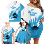 New Zealand Lawn Bowls Prostate Cancer Custom Family Matching Off Shoulder Short Dress and Hawaiian Shirt Aotearoa Maori Silver Fern Blue Ribbon - Aussie Hoodie