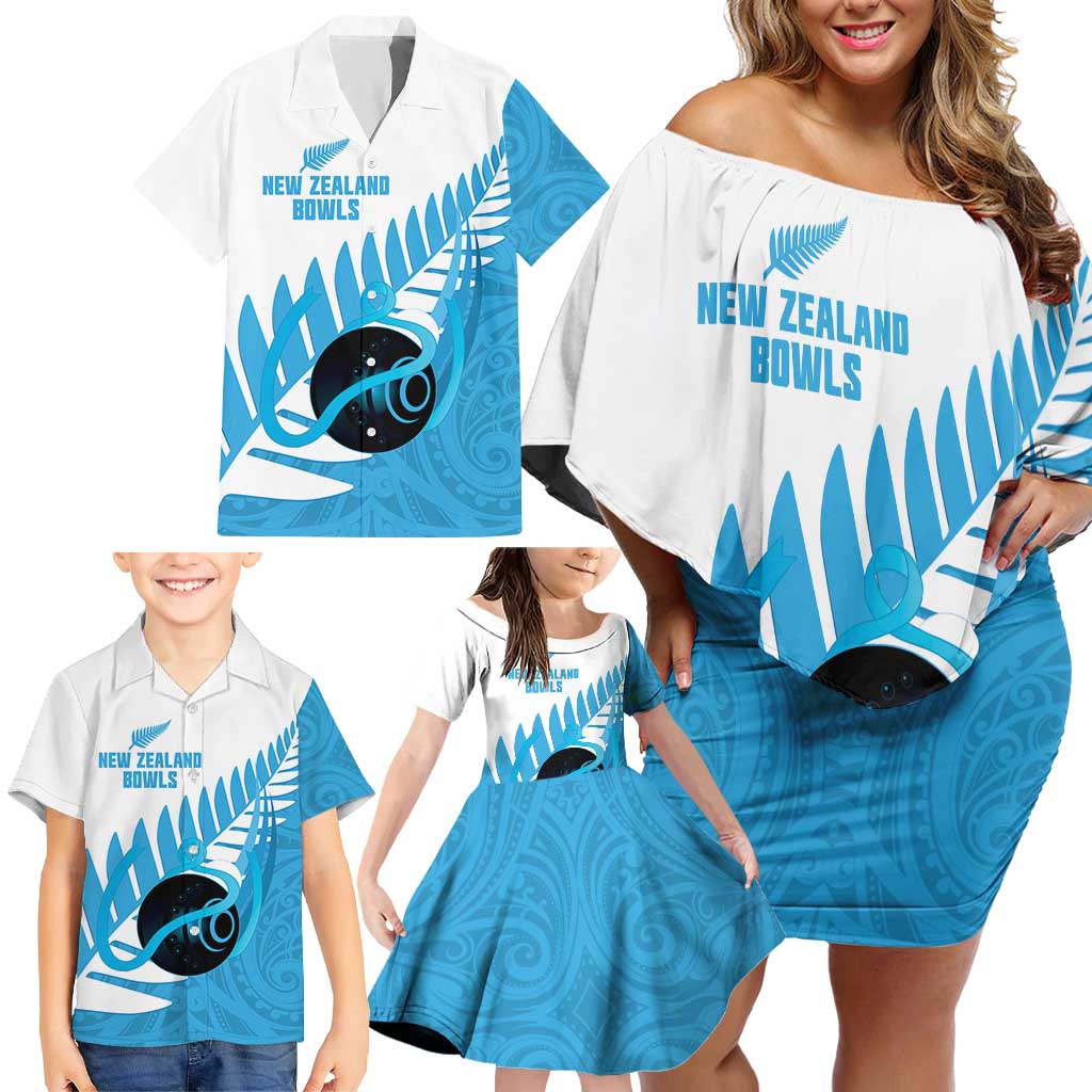 New Zealand Lawn Bowls Prostate Cancer Custom Family Matching Off Shoulder Short Dress and Hawaiian Shirt Aotearoa Maori Silver Fern Blue Ribbon - Aussie Hoodie