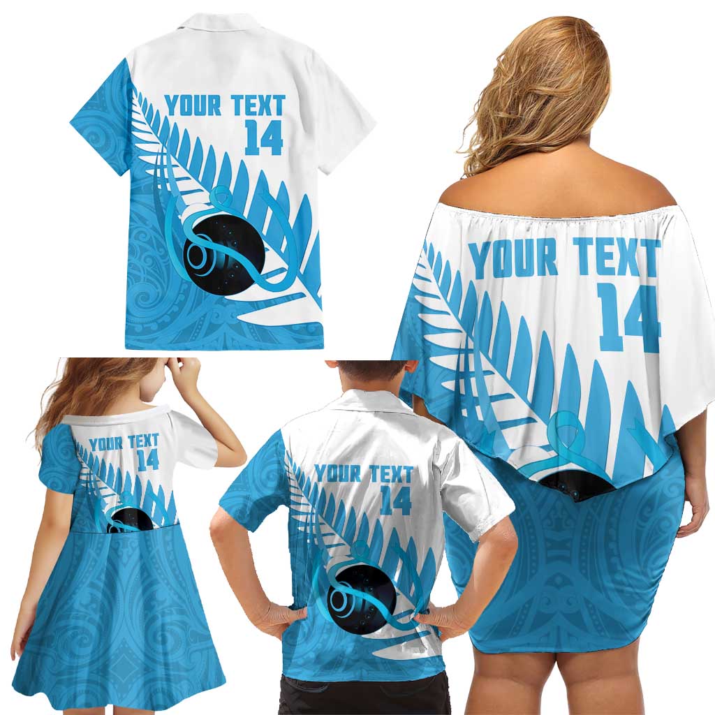 New Zealand Lawn Bowls Prostate Cancer Custom Family Matching Off Shoulder Short Dress and Hawaiian Shirt Aotearoa Maori Silver Fern Blue Ribbon - Aussie Hoodie