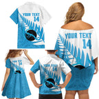 New Zealand Lawn Bowls Prostate Cancer Custom Family Matching Off Shoulder Short Dress and Hawaiian Shirt Aotearoa Maori Silver Fern Blue Ribbon - Aussie Hoodie