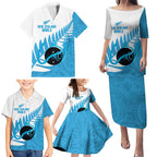 New Zealand Lawn Bowls Prostate Cancer Custom Family Matching Puletasi and Hawaiian Shirt Aotearoa Maori Silver Fern Blue Ribbon - Aussie Hoodie