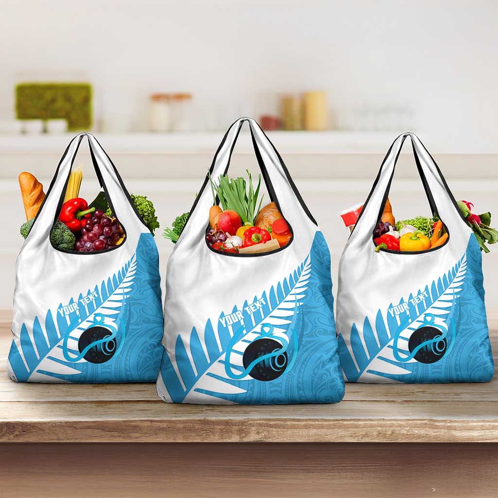 New Zealand Lawn Bowls Prostate Cancer Custom Grocery Bag Aotearoa Maori Silver Fern Blue Ribbon - Aussie Hoodie