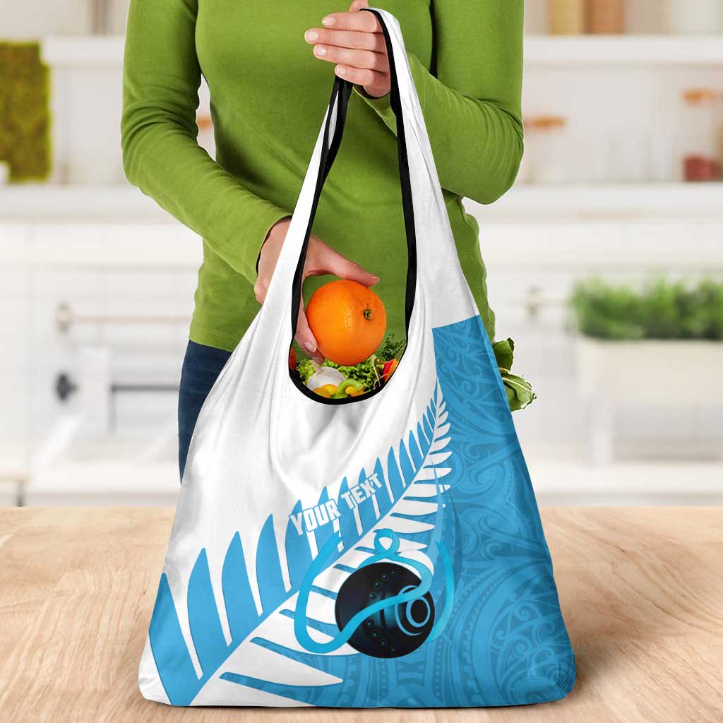 New Zealand Lawn Bowls Prostate Cancer Custom Grocery Bag Aotearoa Maori Silver Fern Blue Ribbon - Aussie Hoodie