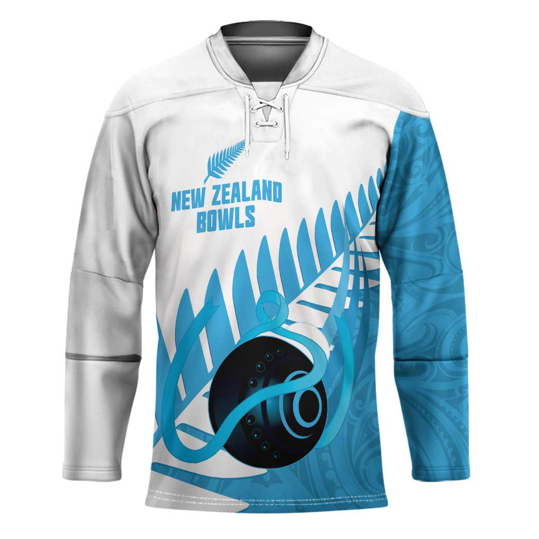 New Zealand Lawn Bowls Prostate Cancer Custom Hockey Jersey Aotearoa Maori Silver Fern Blue Ribbon - Aussie Hoodie