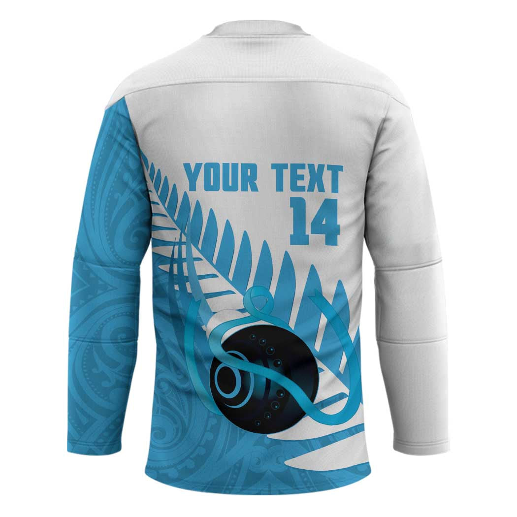 New Zealand Lawn Bowls Prostate Cancer Custom Hockey Jersey Aotearoa Maori Silver Fern Blue Ribbon - Aussie Hoodie