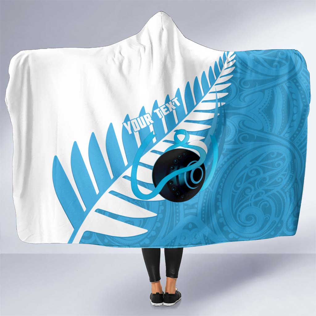 New Zealand Lawn Bowls Prostate Cancer Custom Hooded Blanket Aotearoa Maori Silver Fern Blue Ribbon - Aussie Hoodie