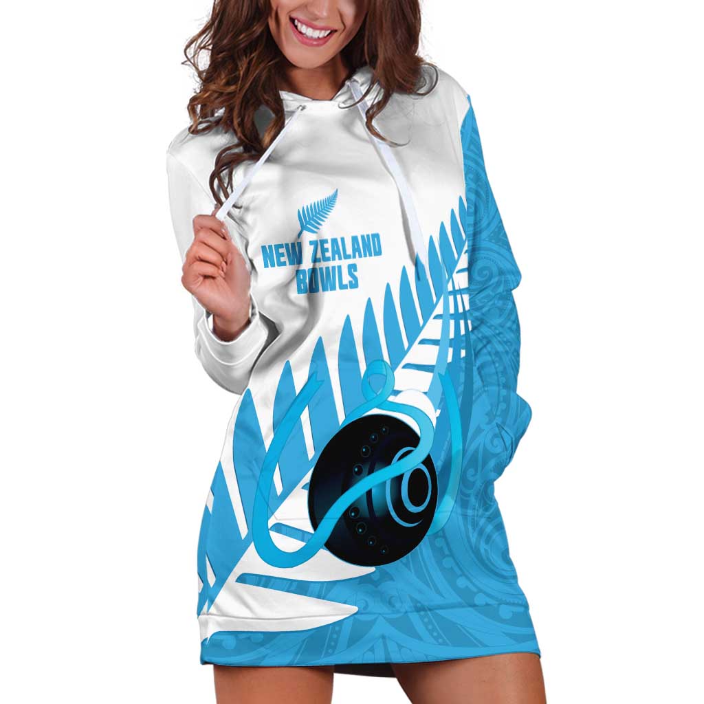 New Zealand Lawn Bowls Prostate Cancer Custom Hoodie Dress Aotearoa Maori Silver Fern Blue Ribbon - Aussie Hoodie