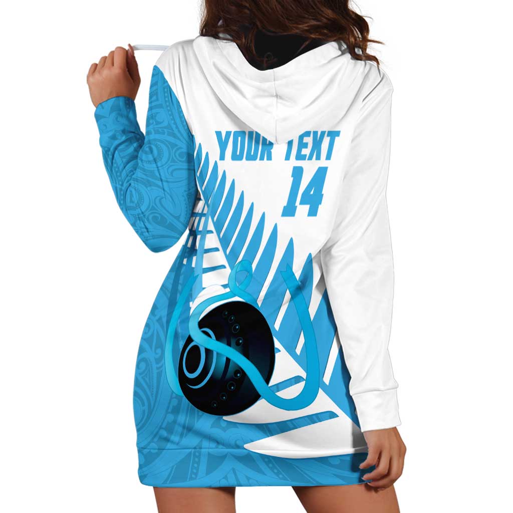 New Zealand Lawn Bowls Prostate Cancer Custom Hoodie Dress Aotearoa Maori Silver Fern Blue Ribbon - Aussie Hoodie