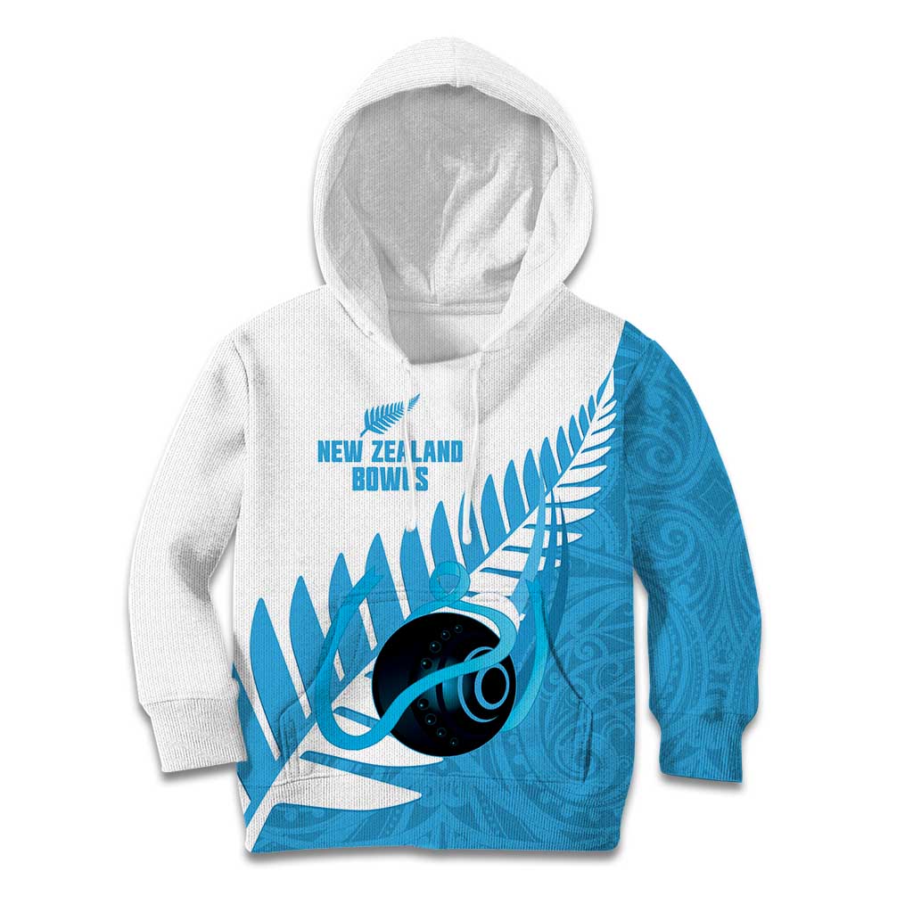 New Zealand Lawn Bowls Prostate Cancer Custom Kid Hoodie Aotearoa Maori Silver Fern Blue Ribbon - Aussie Hoodie