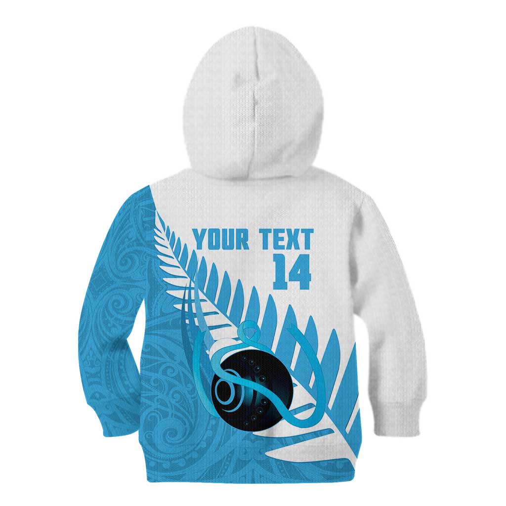 New Zealand Lawn Bowls Prostate Cancer Custom Kid Hoodie Aotearoa Maori Silver Fern Blue Ribbon - Aussie Hoodie
