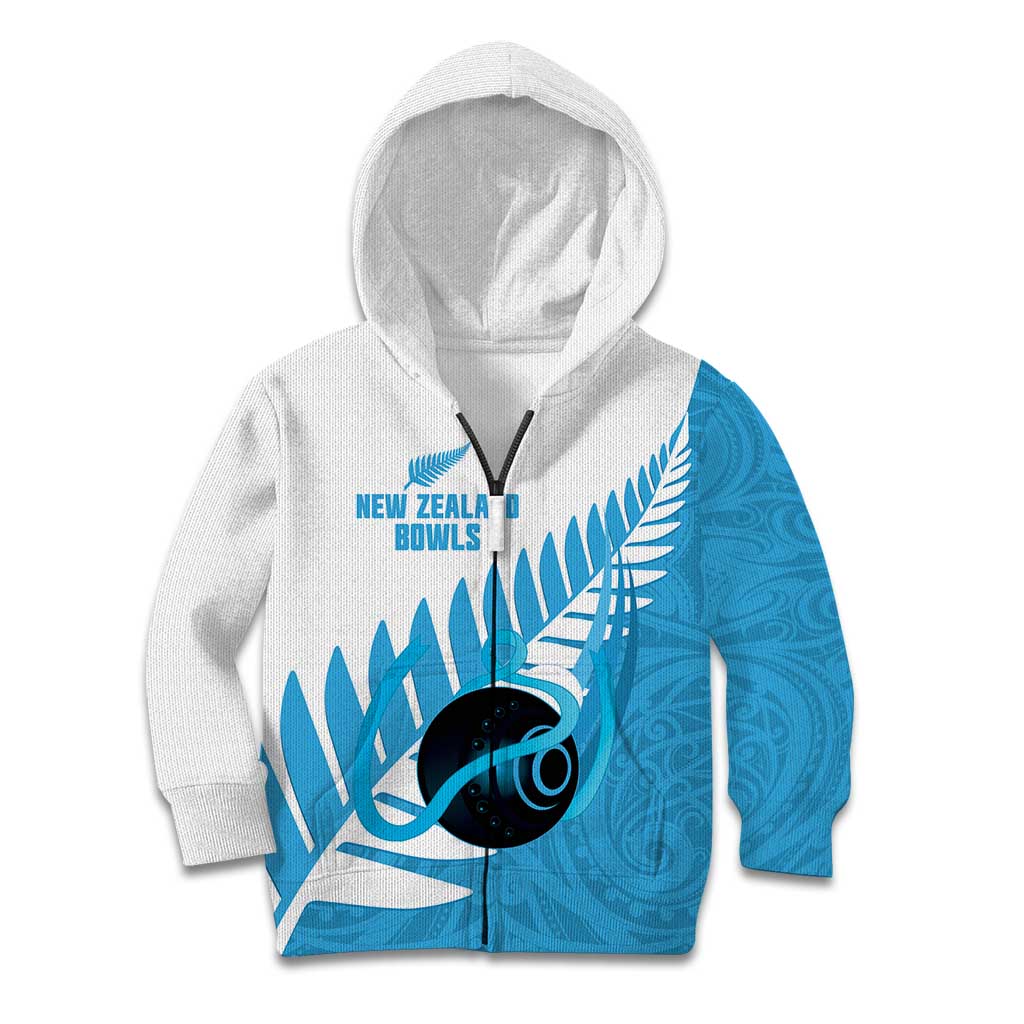 New Zealand Lawn Bowls Prostate Cancer Custom Kid Hoodie Aotearoa Maori Silver Fern Blue Ribbon - Aussie Hoodie