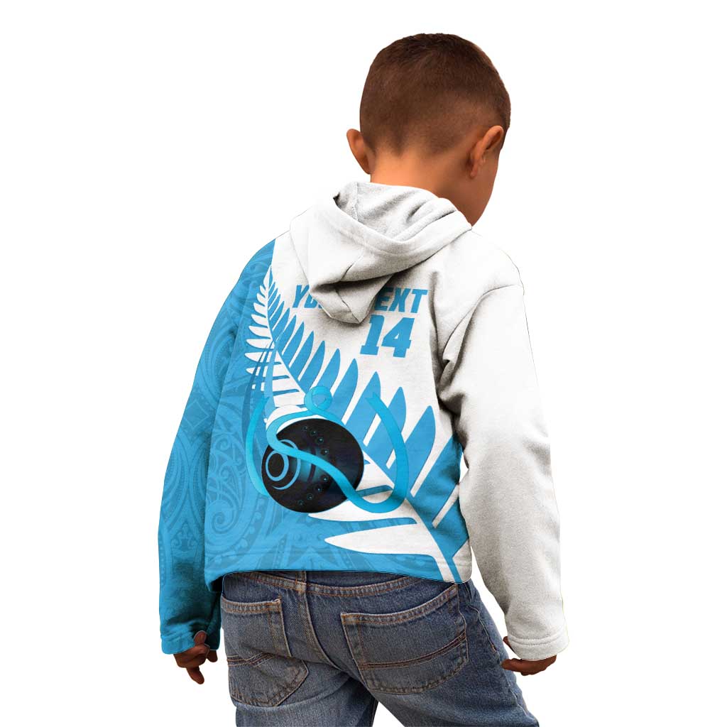 New Zealand Lawn Bowls Prostate Cancer Custom Kid Hoodie Aotearoa Maori Silver Fern Blue Ribbon - Aussie Hoodie