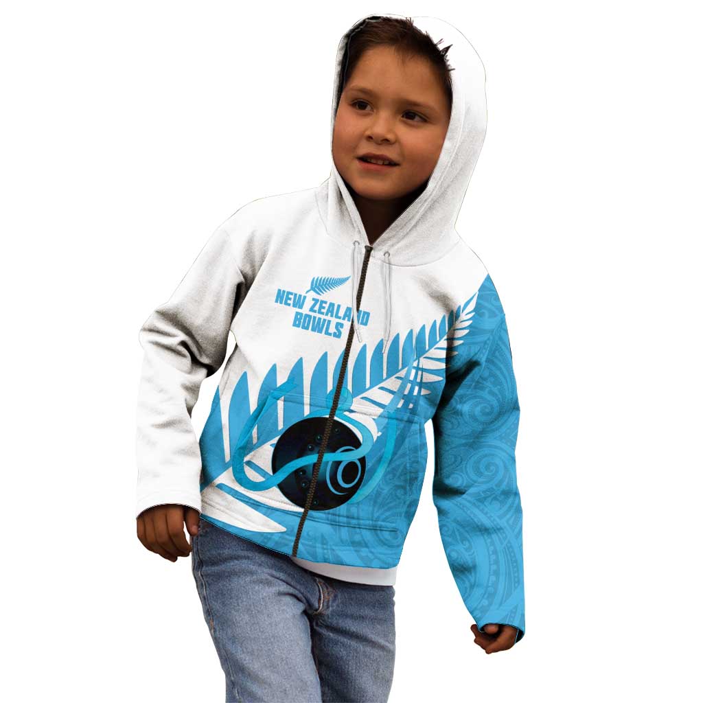 New Zealand Lawn Bowls Prostate Cancer Custom Kid Hoodie Aotearoa Maori Silver Fern Blue Ribbon - Aussie Hoodie