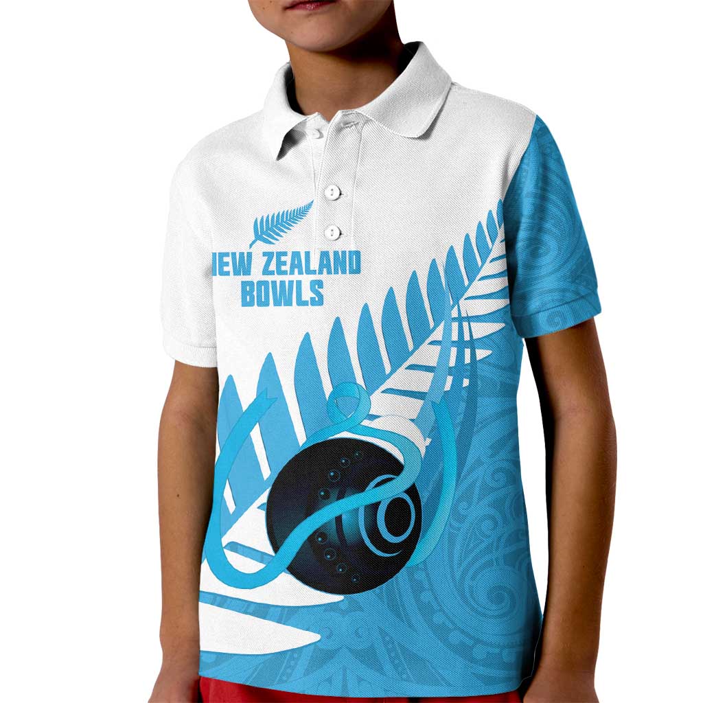 New Zealand Lawn Bowls Prostate Cancer Custom Kid Polo Shirt Aotearoa Maori Silver Fern Blue Ribbon - Aussie Hoodie