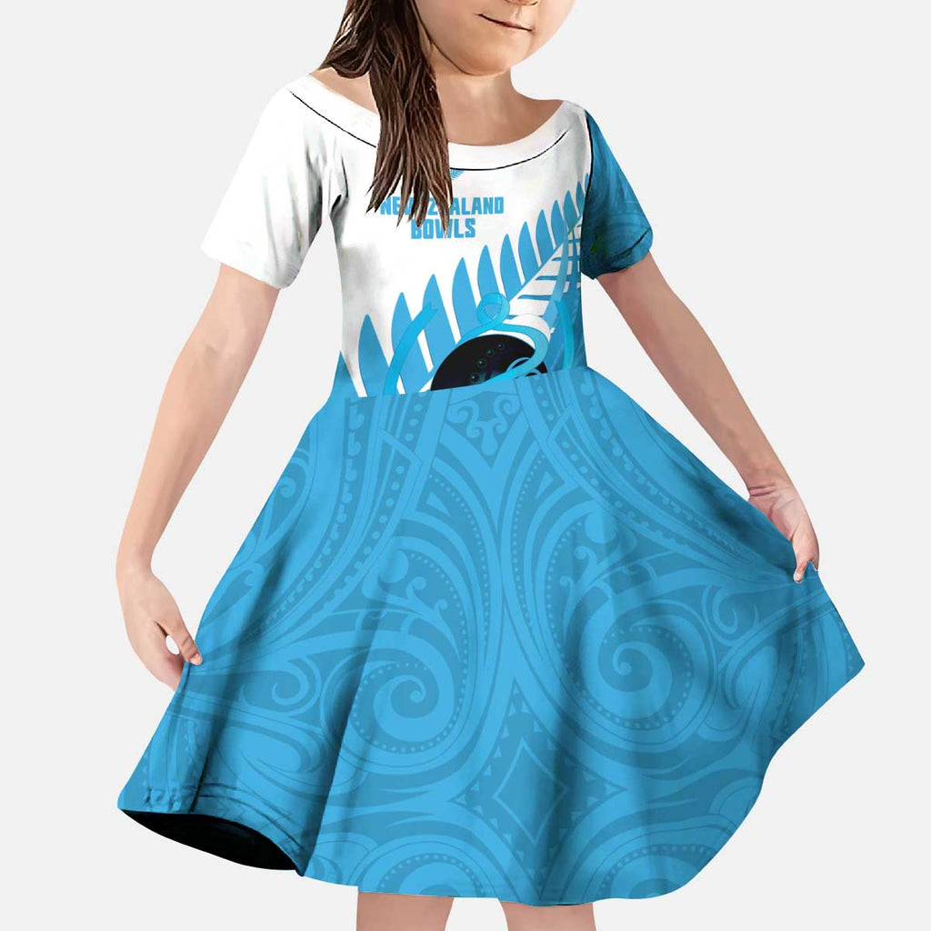 New Zealand Lawn Bowls Prostate Cancer Custom Kid Short Sleeve Dress Aotearoa Maori Silver Fern Blue Ribbon - Aussie Hoodie