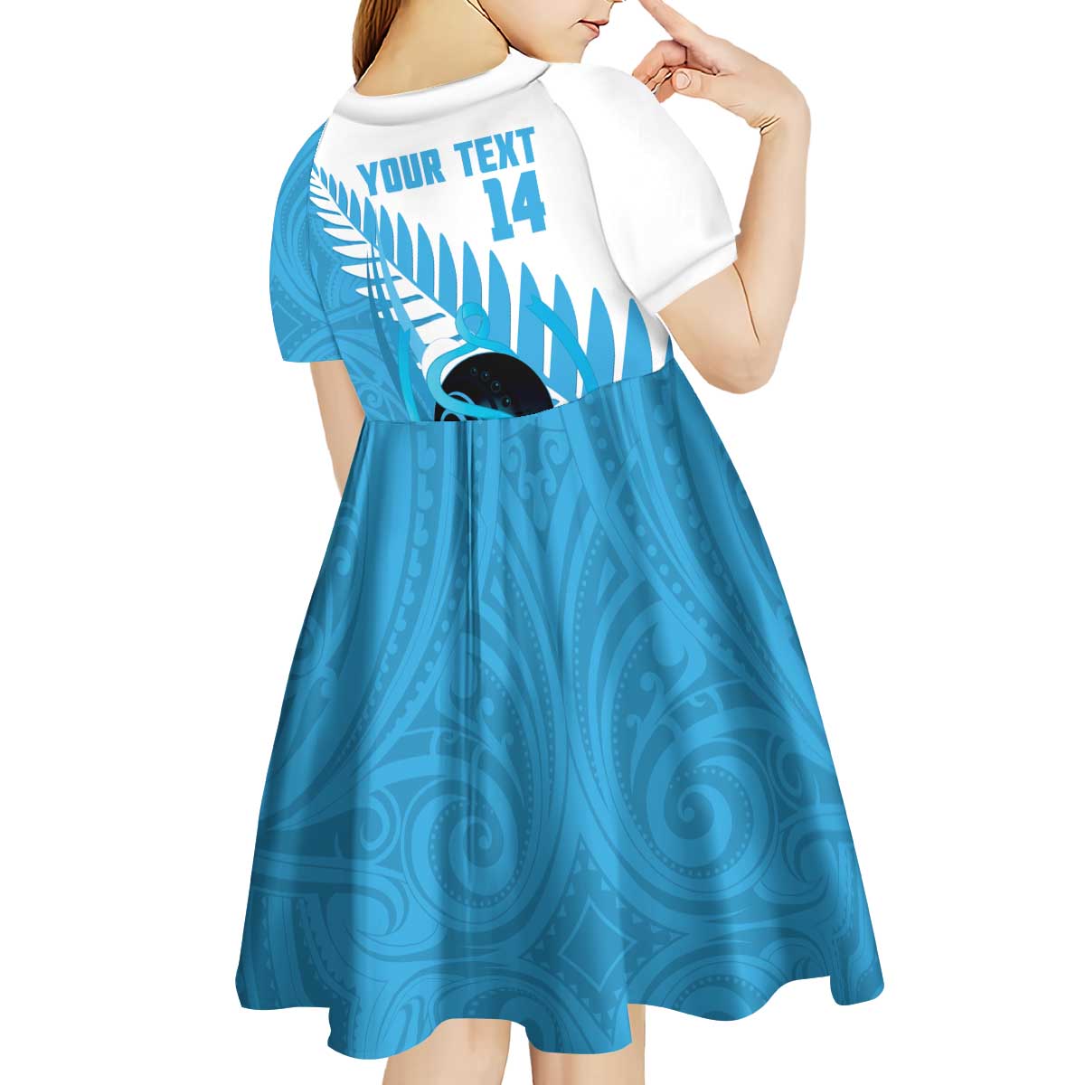 New Zealand Lawn Bowls Prostate Cancer Custom Kid Short Sleeve Dress Aotearoa Maori Silver Fern Blue Ribbon - Aussie Hoodie
