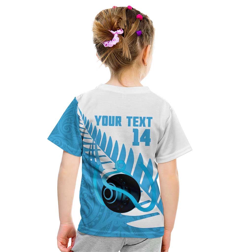 New Zealand Lawn Bowls Prostate Cancer Custom Kid T Shirt Aotearoa Maori Silver Fern Blue Ribbon - Aussie Hoodie