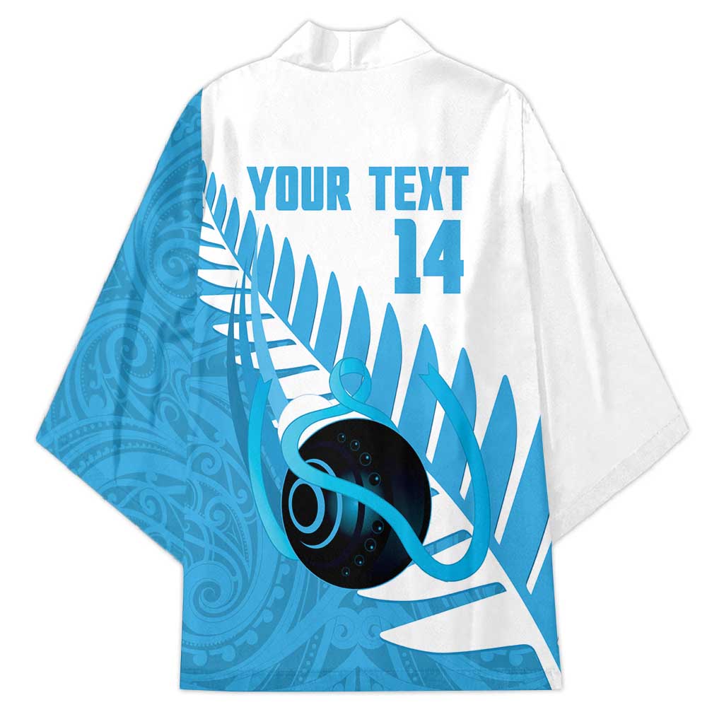 New Zealand Lawn Bowls Prostate Cancer Custom Kimono Aotearoa Maori Silver Fern Blue Ribbon - Aussie Hoodie