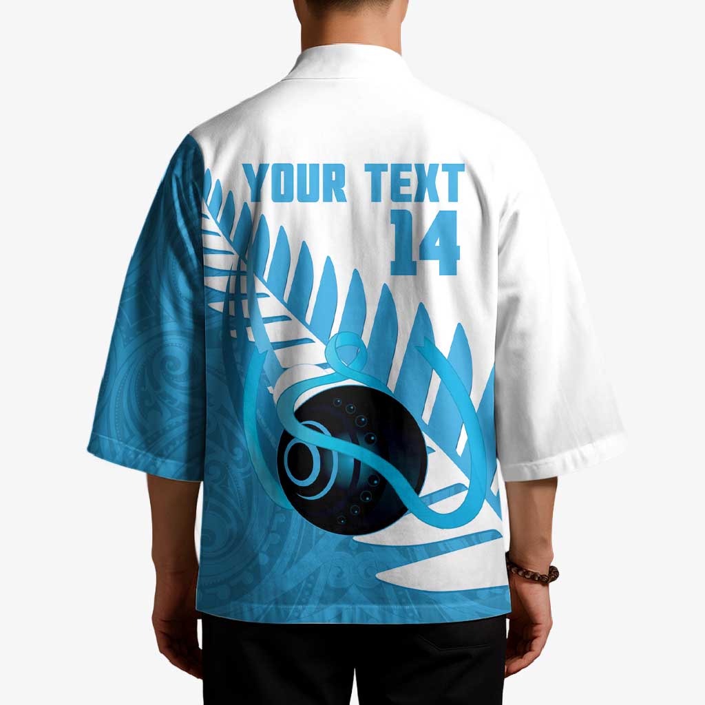 New Zealand Lawn Bowls Prostate Cancer Custom Kimono Aotearoa Maori Silver Fern Blue Ribbon - Aussie Hoodie