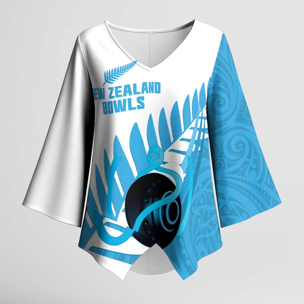 New Zealand Lawn Bowls Prostate Cancer Custom Kimono Sleeve Blouse Aotearoa Maori Silver Fern Blue Ribbon - Aussie Hoodie