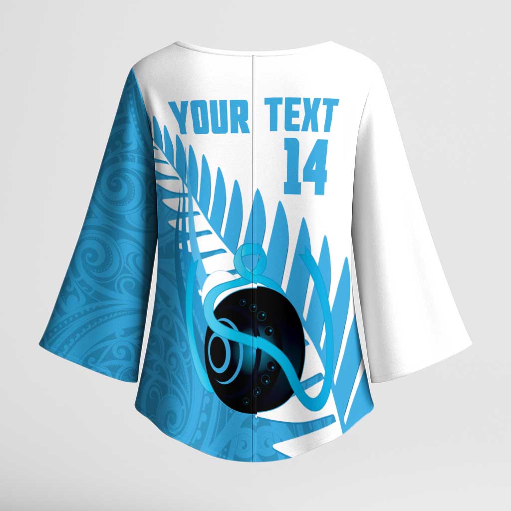 New Zealand Lawn Bowls Prostate Cancer Custom Kimono Sleeve Blouse Aotearoa Maori Silver Fern Blue Ribbon - Aussie Hoodie