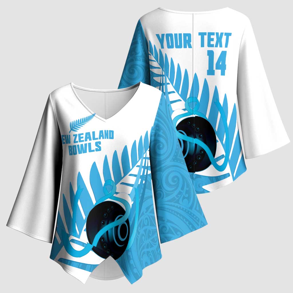 New Zealand Lawn Bowls Prostate Cancer Custom Kimono Sleeve Blouse Aotearoa Maori Silver Fern Blue Ribbon - Aussie Hoodie