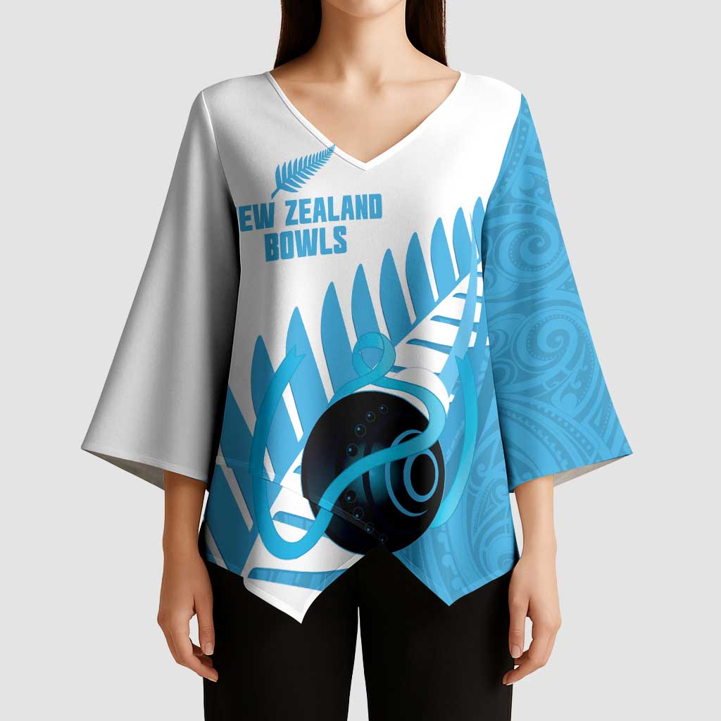 New Zealand Lawn Bowls Prostate Cancer Custom Kimono Sleeve Blouse Aotearoa Maori Silver Fern Blue Ribbon - Aussie Hoodie