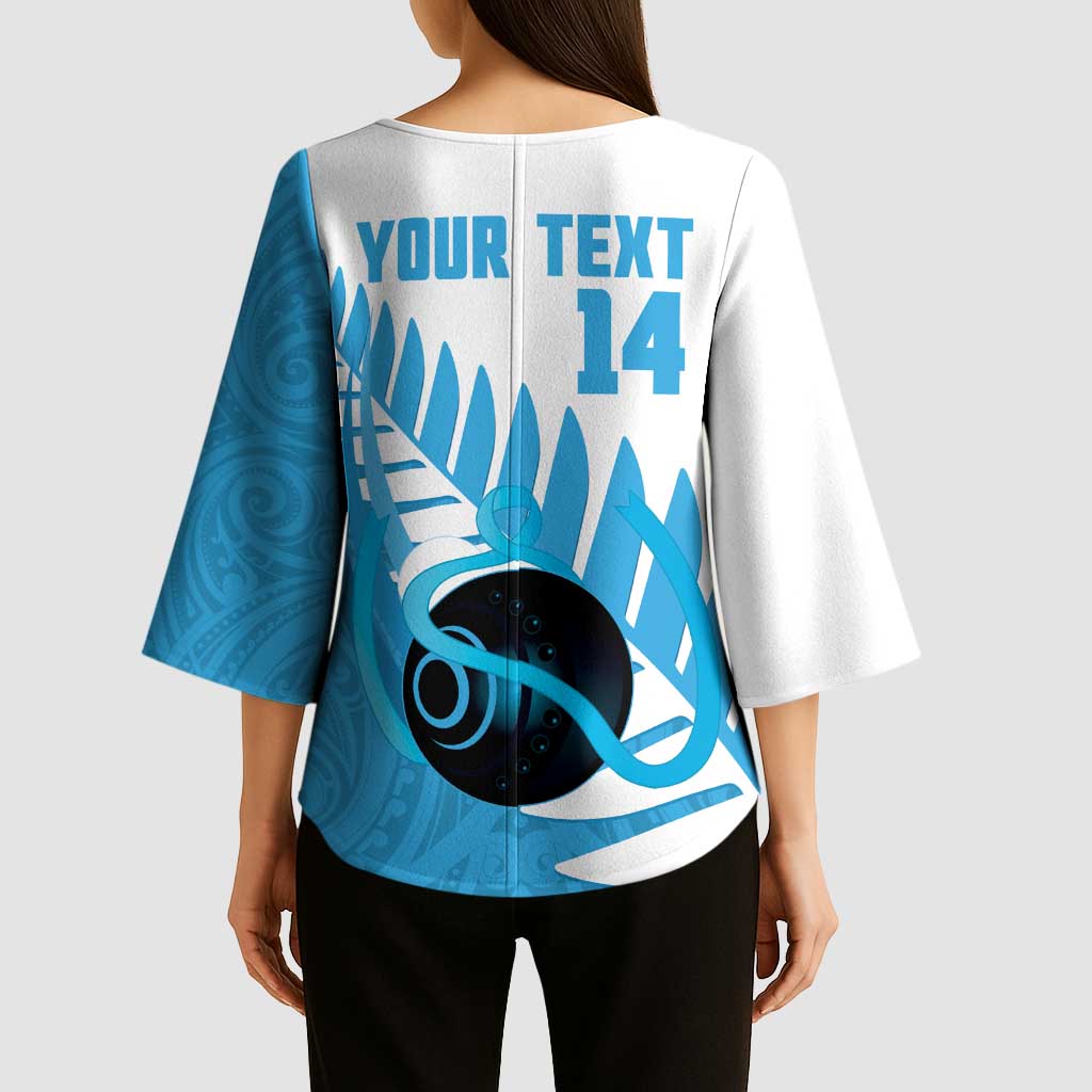 New Zealand Lawn Bowls Prostate Cancer Custom Kimono Sleeve Blouse Aotearoa Maori Silver Fern Blue Ribbon - Aussie Hoodie