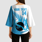 New Zealand Lawn Bowls Prostate Cancer Custom Kimono Sleeve Blouse Aotearoa Maori Silver Fern Blue Ribbon - Aussie Hoodie