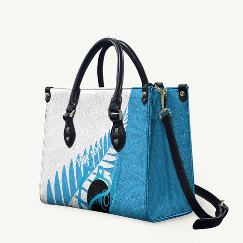 New Zealand Lawn Bowls Prostate Cancer Custom Leather Bag Aotearoa Maori Silver Fern Blue Ribbon - Aussie Hoodie